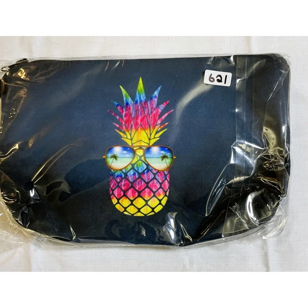 The Pouch Cosmetic Bag Womens OS Navy NWT Pineapple Tie Dye Tropical Summer Zip